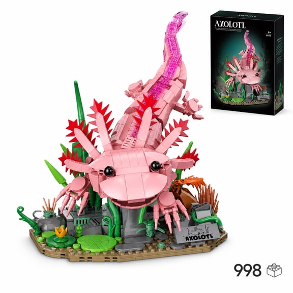 Axolotl Building Set, 998 PCS Animal Model Building Blocks With Movable Joints And Display Base, Pink Building Block Sets For Adults, Creative Brick Building Set For Desk Decor Collection