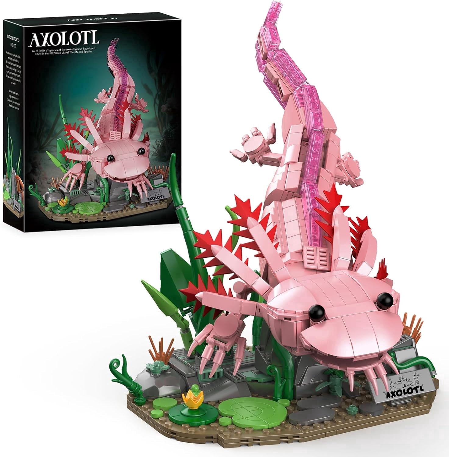Axolotl Building Set, Axolotl Toy Animal Building Blocks with Plants ...
