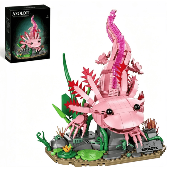 Zylopa Axolotl Building Set , 998PCS Pink Marine Animal Block Kit with Movable Joints & Display Base, Compatible with LEGO Animals