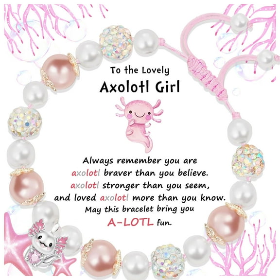 Axolotl Charm Bracelet Sweet Back to School Gift for Daughter Granddaughter or Niece with Lovely Kawaii Card