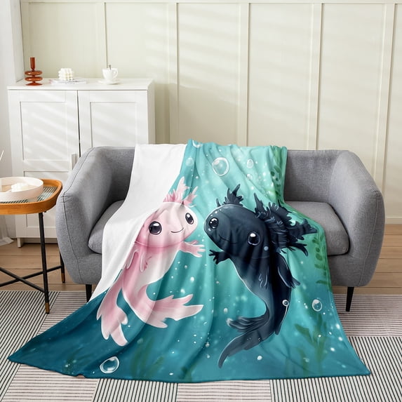 Axolotl Couple Fleece Blanket Teens Adults,Valentine's Day Throw Blanket 40x50 Inch Sofa Bed Couch Decor,Marine Animal Bed Blanket,Kawaii Salamander Flannel Blanket