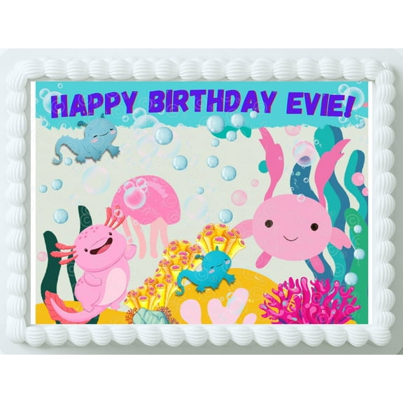 Axolotl Edible Cake Topper, Axolotl Edible Topper, 1/4 Sheet, Sugar Paper, Custom