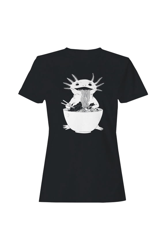 Axolotl Enjoying Ramen Delight Women's T-shirt Black