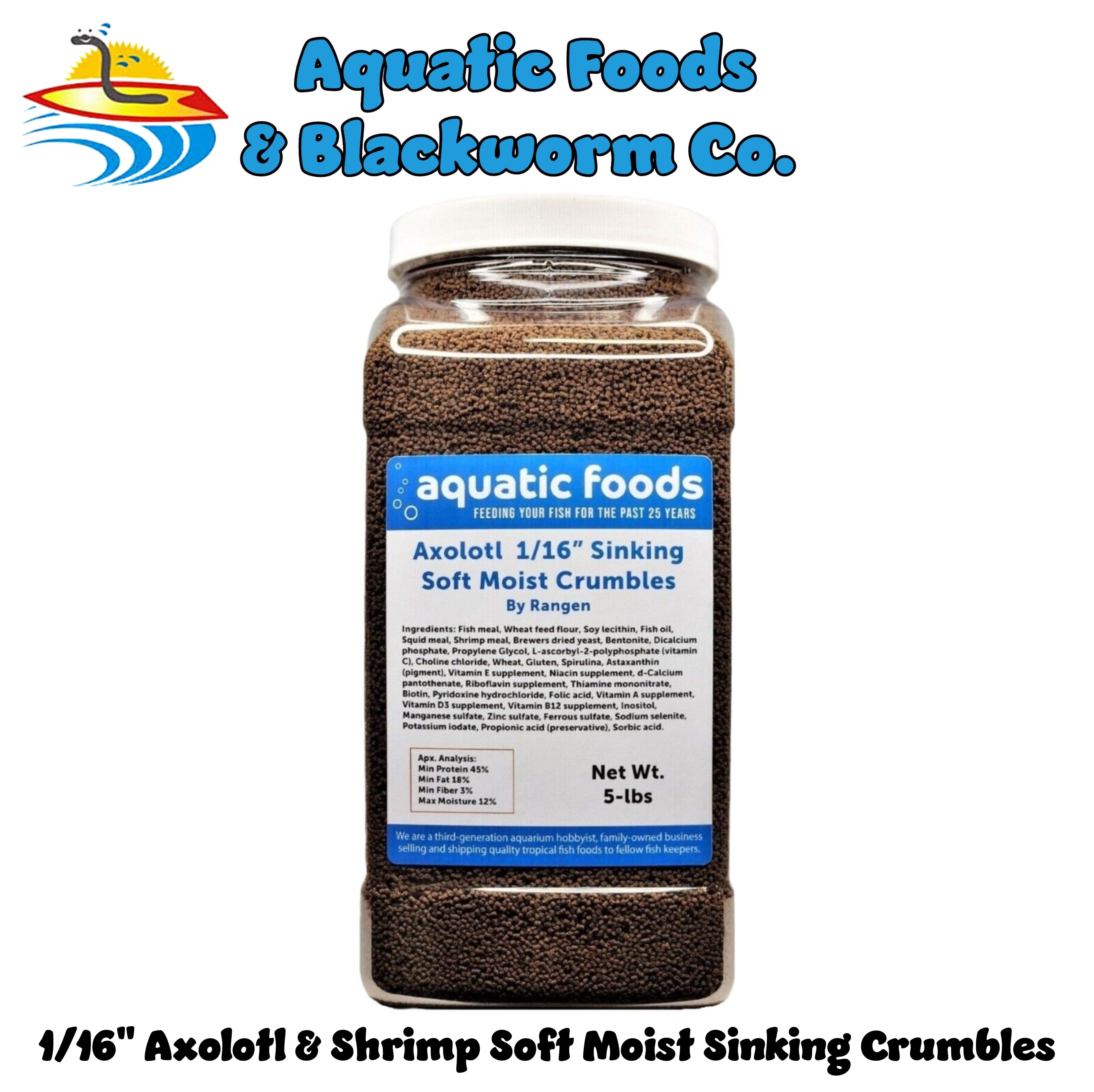 Axolotl Food 1/16" Soft Moist Sinking Rangen Salmon Crumbles for Baby Axolotl also Shrimp, Snails, Crabs, Crayfish, Bottom Tropical Fish..5-lb Lg Jar