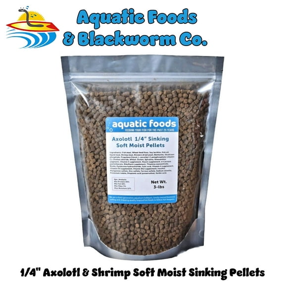 Axolotl Food, 1/4" Soft Moist Sinking Pellets, Rangen's Salmon Sinking Pellets for Adult Size Axolotl. Also Shrimp, Snails, Crabs, Crayfish, Plecos, Catfish, All Tropical Fish...3-lb Bag