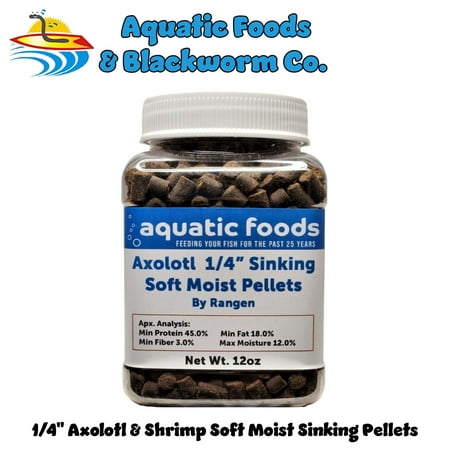 Axolotl Food 1/4" Soft Moist Sinking Rangen Salmon Pellets for Adult Axolotl also Shrimp, Snails, Crabs, Crayfish, Bottom Tropical Fish...12oz Small Jar