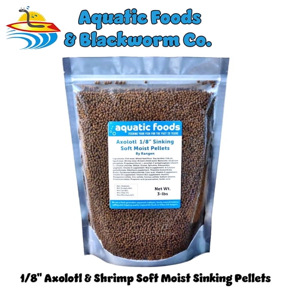 Axolotl Food, 1/8" Soft Moist Sinking Pellets, Rangen's Salmon Sinking Pellets for Small Axolotl. Also Shrimp, Snails, Crabs, Crayfish, Plecos, Catfish, All Tropical Fish...3-lb Bag