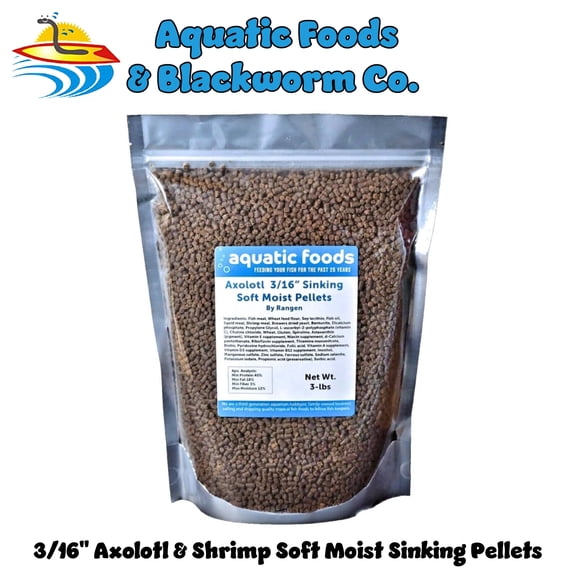 Axolotl Food, 3/16" Soft Moist Sinking Pellets, Rangen's Salmon Sinking Pellets for Medium Size Axolotl. Also Shrimp, Snails, Crabs, Crayfish, Plecos, Catfish, All Tropical Fish...3-lb Bag