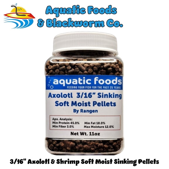 Axolotl Food 3/16" Soft Moist Sinking Rangen Salmon Pellets for Adult Axolotl also Shrimp, Snails, Crabs, Crayfish, Bottom Tropical Fish...11oz Small Jar