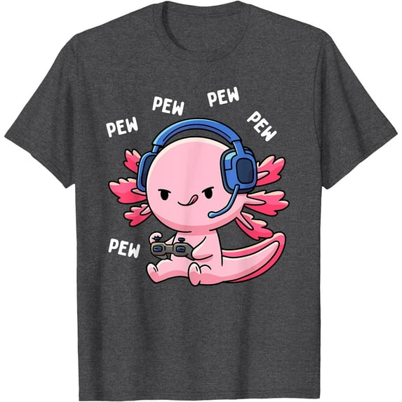 Axolotl Gaming Anime Video Game Pew Gamer Softstyle Unisex T-Shirt,Dark Heather Grey Color,Size 4XL