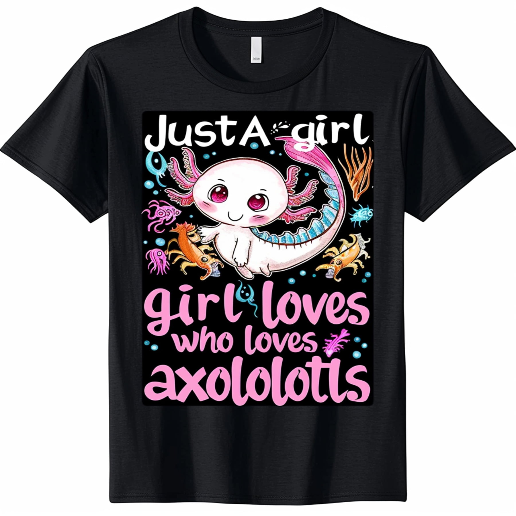 Axolotl Girl T Shirt Cute Sea Life Design Adorable Axie Logo Black Tee ...