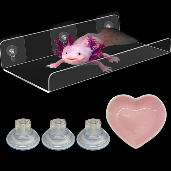 Axolotl Hammock Ledge for Aquarium with Ceramic Feeding Dish, Large Axolotl Tank Accessories and Reptile Ledge (Pink, 12x6 in)