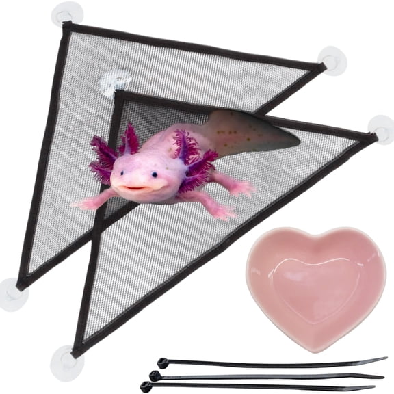 Axolotl Hammock Triangle for Aquarium with Ceramic Feeding Dish Small