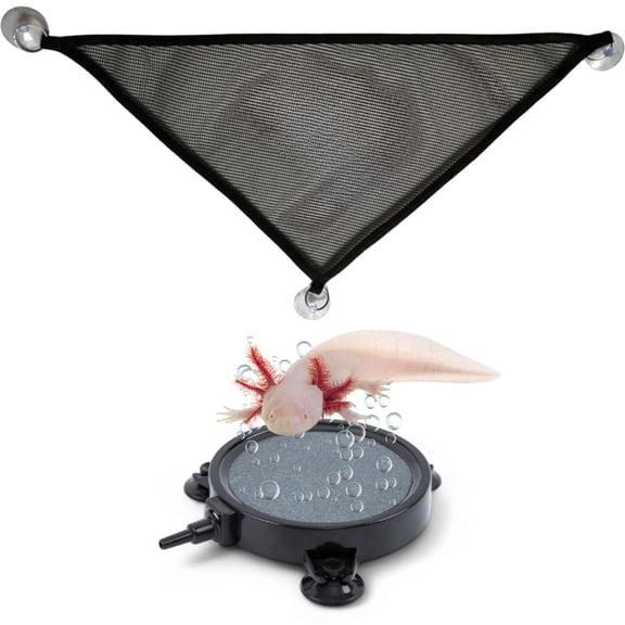 Axolotl Hammock for Aquarium with Bubble Disc, Breathable Mesh Aquarium Hammock for Axolotl, Aerator Bubble Diffuser, Black, M