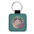 thumbnail image 1 of Axolotl Head Floral Flowers Faux Leather Square Keychain, 1 of 7