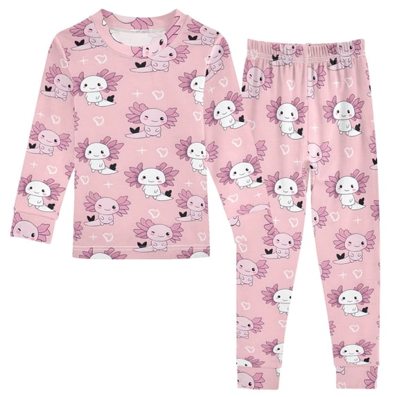 Axolotl Heart Pattern Cotton Pajamas 2 Piece Set Sleepwear Soft and Comfortable Homewear Nightwear