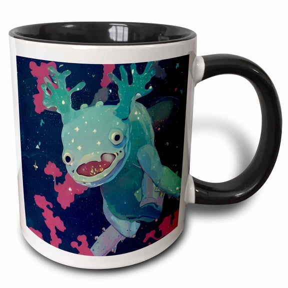 3drose, Axolotl in Space Fantasy Ai Generated Art, 11oz Two-tone Black Mug