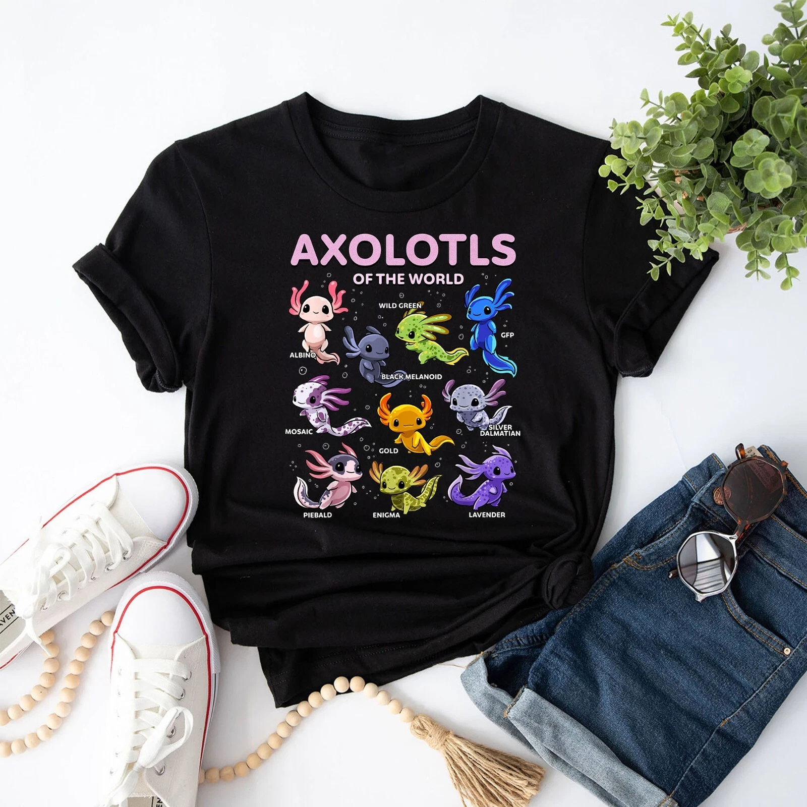T-shirt Axolotl Kawaii - Design Mignon Axolotl, Coton, Tailles S à 3XL (fait Main Aux USA)