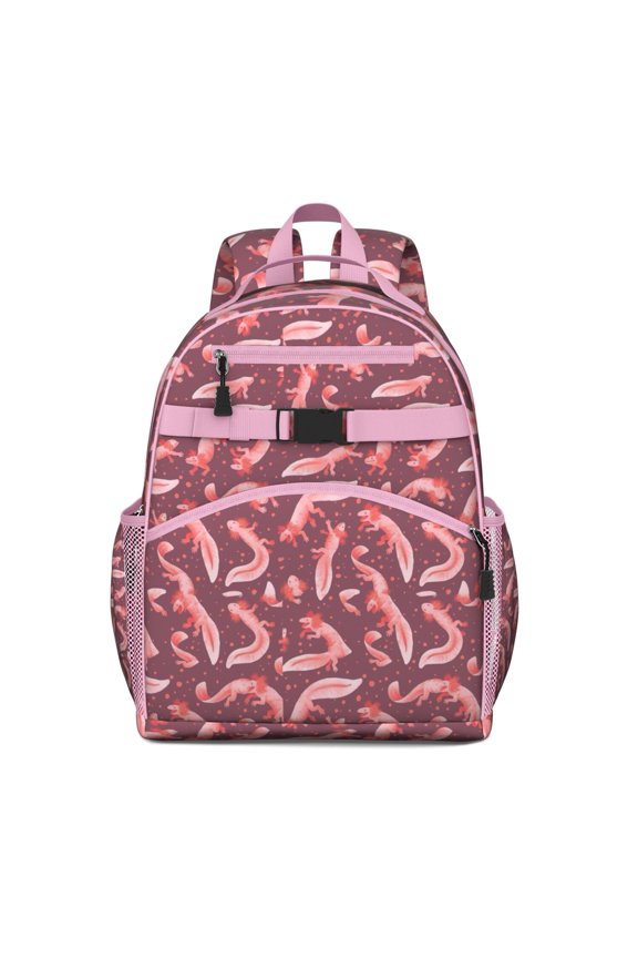 Axolotl Kawaii Backpack - Waterproof Cute Cartoon School Bag with Chest Strap, Ergonomic Spine-Protecting Design, Breathable Padded Backpack for Teens, Students & Fantasy Lovers Gift
