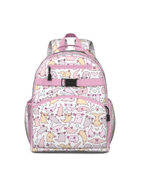 Axolotl Kawaii Backpack - Waterproof Cute Cartoon School Bag with Chest Strap, Ergonomic Spine-Protecting Design, Breathable Padded Backpack for Teens, Students & Fantasy Lovers Gift