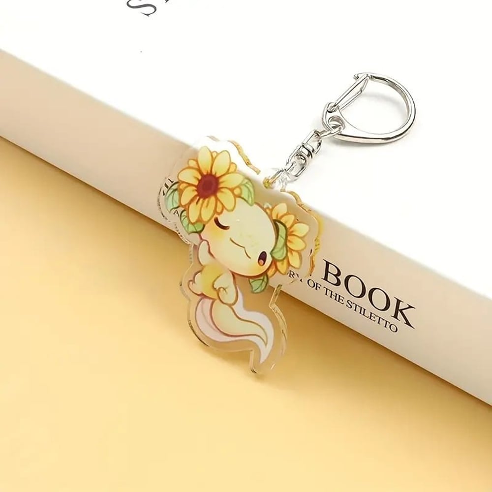 Axolotl Keychain Key Chain Yellow Sunflower Acrylic Amphibian ...