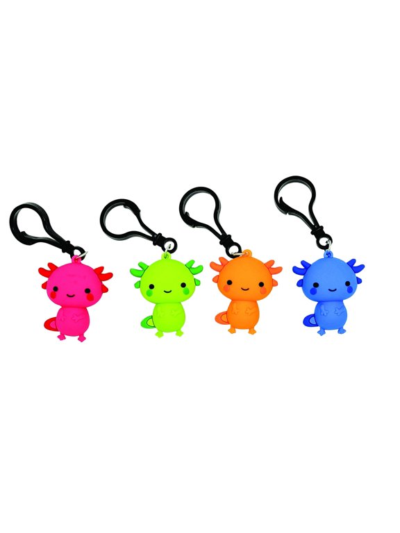 Axolotl Keychain Pack 24pcs - Colorful Mini Backpack Buddies with Zipper Clip
