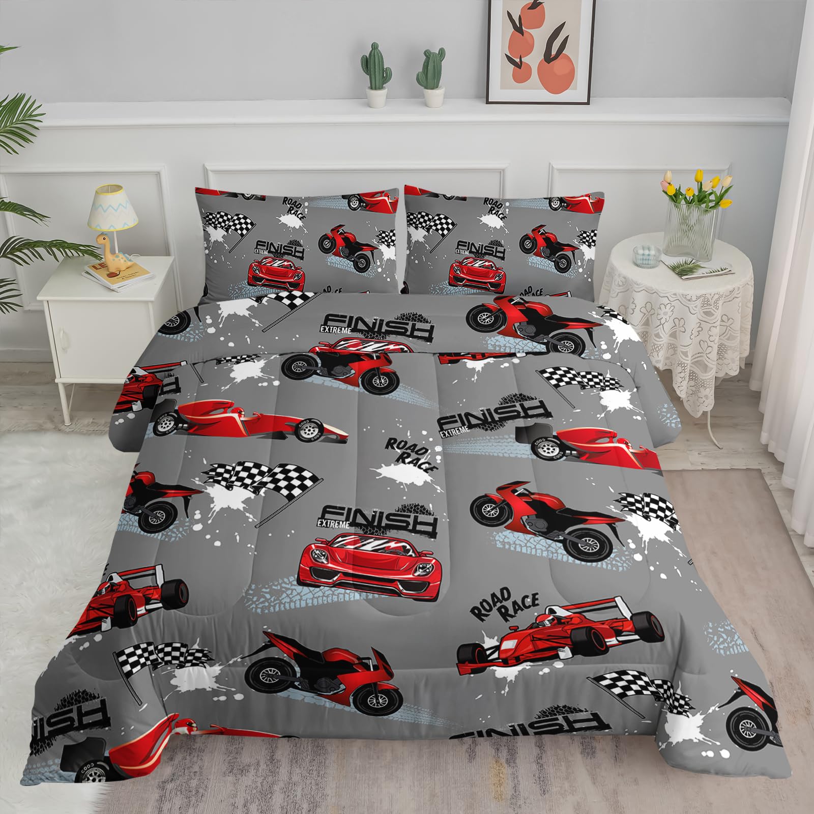 Axolotl Kid Comforter Set YPF5 Twin Size,Racing Car Bedding Set for