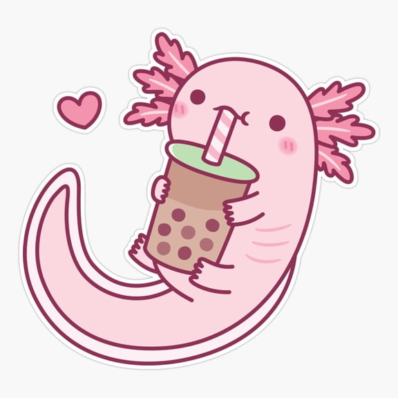 Axolotl Loves Bubble Tea Cute Sticker