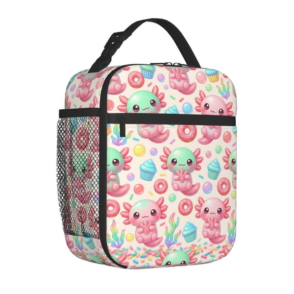 Axolotl Lunch Bag, Cute Insulated Soft Shell Tote, Reusable Kawaii Thermal Carrier, Beautiful Axolotl Design Food Storage Pack for Picnic and Travel