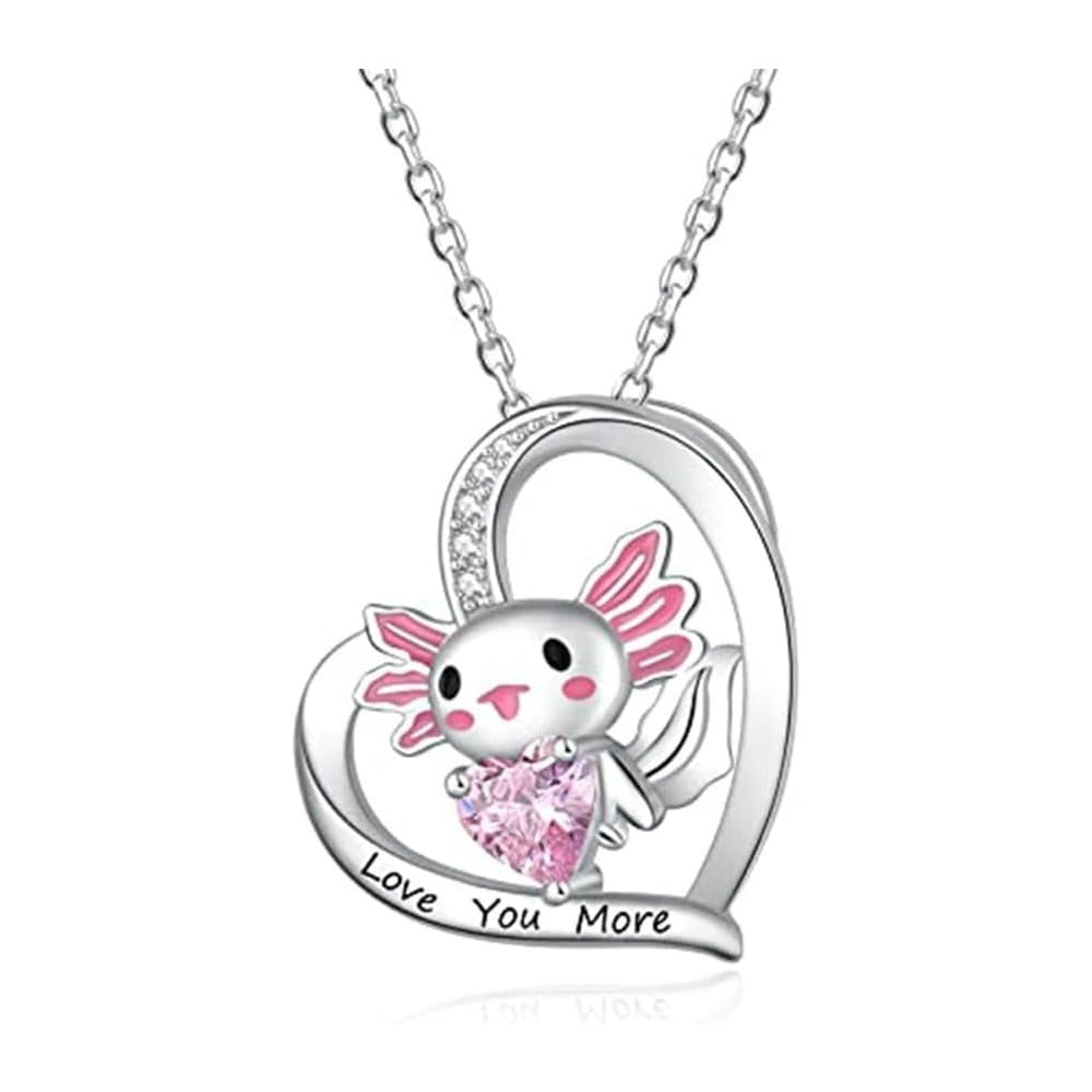 Axolotl Necklace Love You More Heart Pink Jewel Crystal Diamond ...