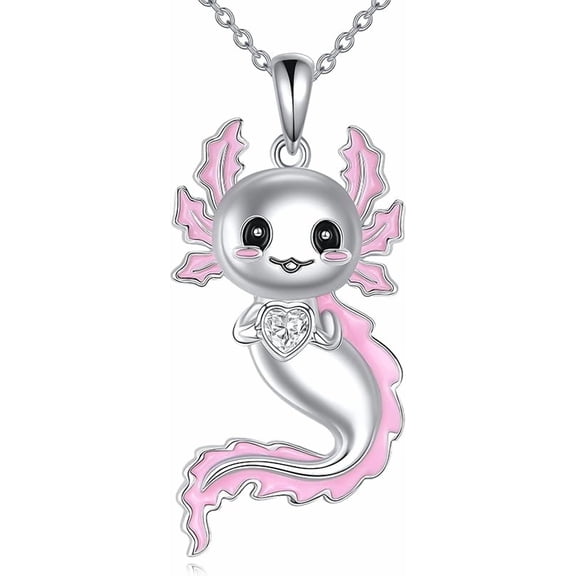Axolotl Necklace for Women 925 Sterling Silver Heart White April Birthstone Pendant Necklaces Axolotl Jewelry Gifts