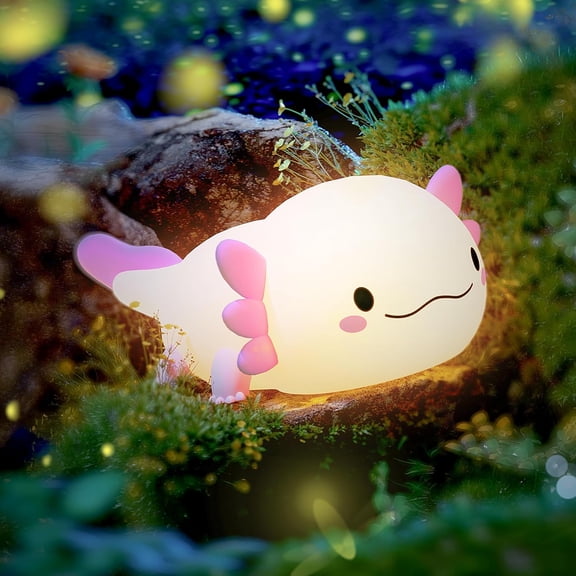 Axolotl Night Light for Kids, Animal Silicone Nursery Lamp, Rechargeable Table Lamp Bedside Cute Room Decor Bedroom Living Dining Desk Gift Kawaii Toys