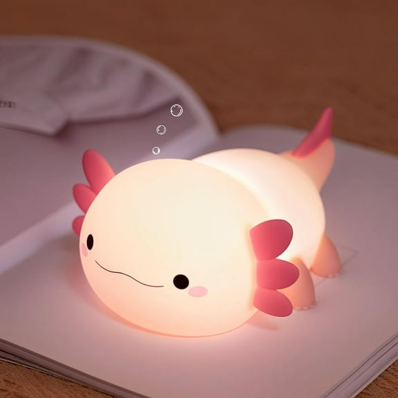 Axolotl Night Light for Kids, Silicone Dimmable Touch Lamp with 2 Lighting Modes, USB Rechargeable Lamp for Bedroom Children's Room, Portable LED Night Light Gift for Christmas Birthday (Pink)
