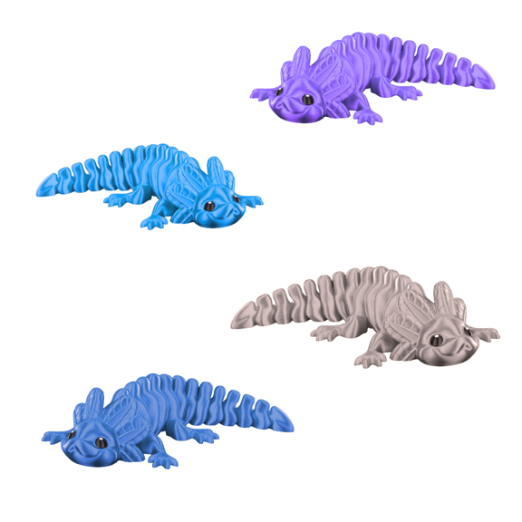 Axolotl Party Pack - Set of 4 Articulated 3D Printed Flexi Toys - Random Colors - Handmade Fidget Gift