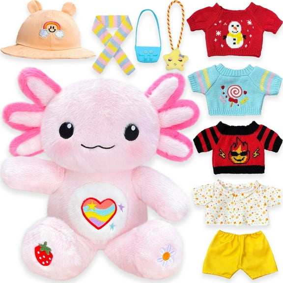 Axolotl Plush/ Axolotl Plush with 9 Pcs/12 Pcs of Axolotl Stuffed Animal Clothes and Accessories, Axolotl Plush Gifts Ideas for Girls Ages 3 to 12