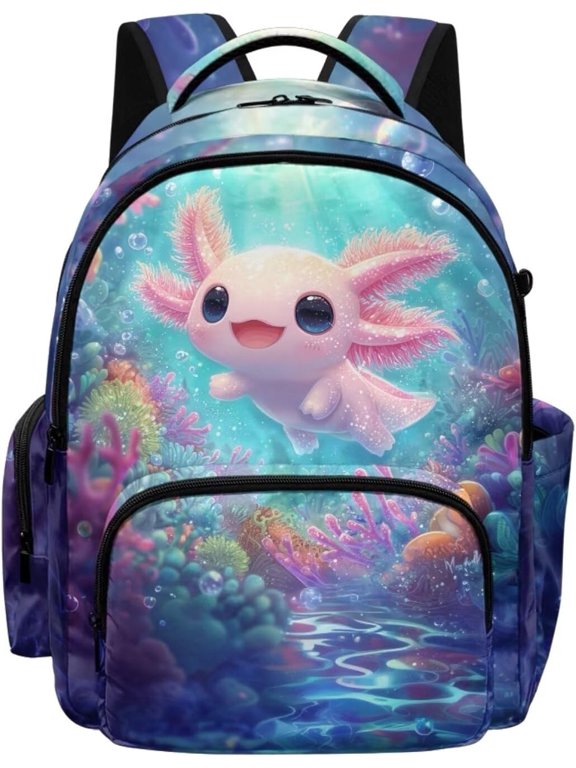 Axolotl Print Backpack Coral Printed Schoolbag Bookbag Large Capacity,17 Inch School Backpack with Adjustable Shoulder Strap