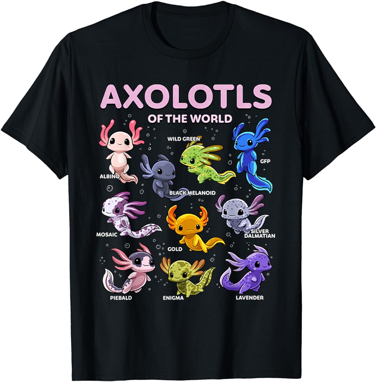 Axolotl Shirt Kawaii Axolotls of the World Axolotl Animals T-Shirt ...