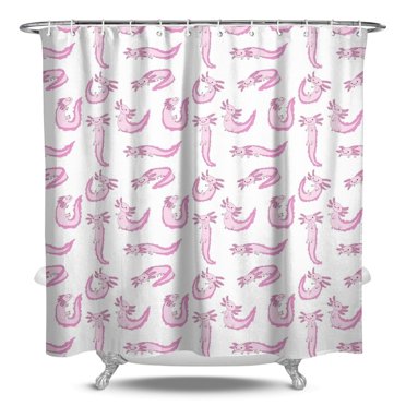 Waterproof Shower Curtain 60*72 In Cartoon Cute Axolotl Blue Lightweight Fabric Shower Curtains For Bathroom Washable Bath Curtain Shower With Hooks