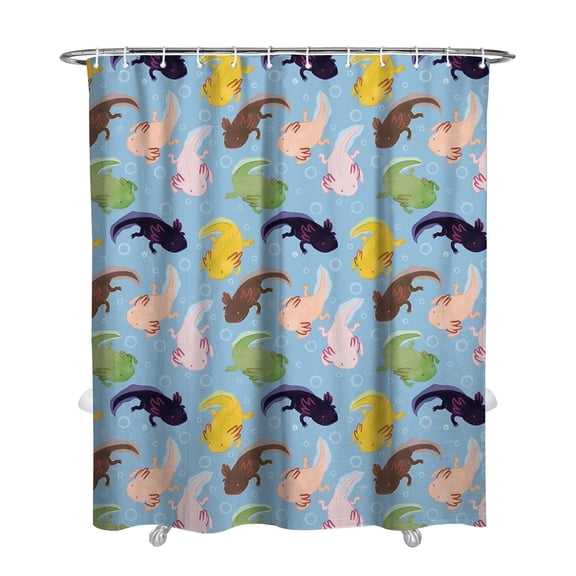 Axolotl Shower Curtain, Kawaii Cute Cartoon Mythical Fantasy Creature Bathroom Decor 72x84 Inch Waterproof Fade-Resistant Polyester Fabric with 12 Hooks for Lovers Gift