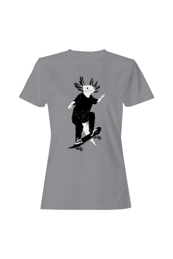 Axolotl Skateboarding Adventure Women's T-shirt Sport Gray