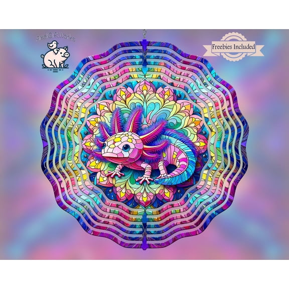 Axolotl Stained Glass 3D Wind Spinner Aquatic Kinetic Garden Art
