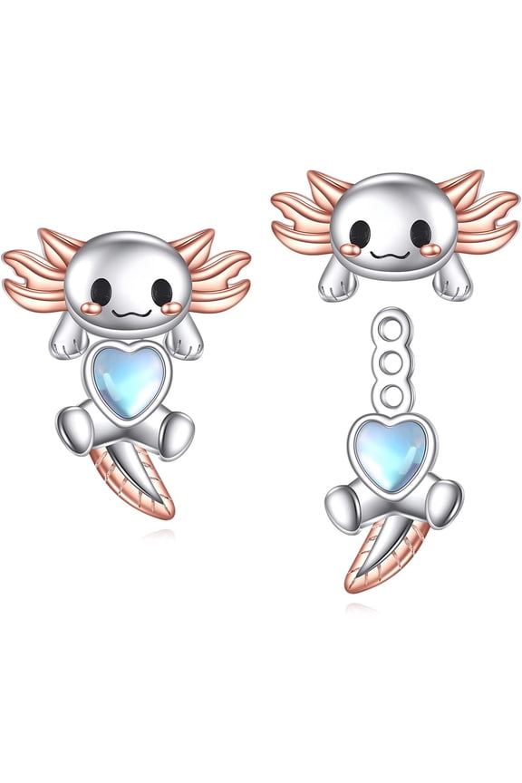 Axolotl Stud Earrings 925 Sterling Silver Axolotl Moonstone Stud Earrings Jewelry Gifts for Women