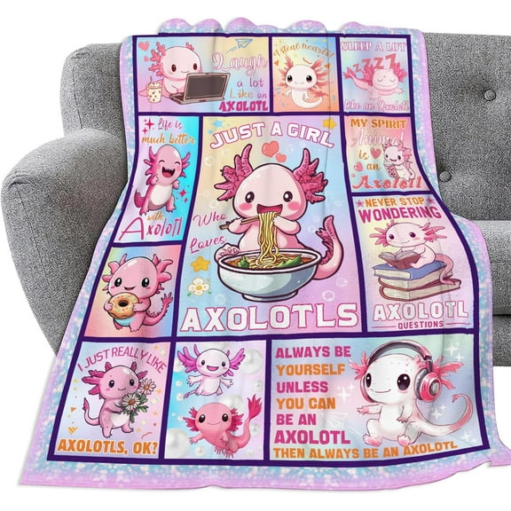 Axolotl Throw Blanket Ultra Soft Just A Girl Who Loves Axolotl Flannel Blanket Lightweight Cozy Blankets Gift for Women and Men Couch Sofa Bed 80" x 60"
