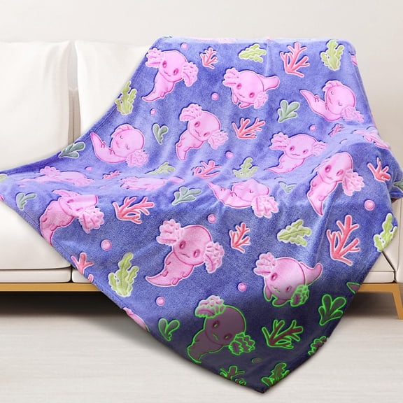 Axolotl Toys for  Glow in The Dark Blanket Girls Salamander Blankets Cute  Fish Soft Throw Blankets Room Decor 40 "X 50"