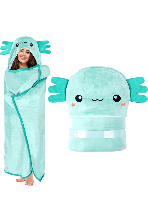 Axolotl Wearable Hooded Blanket for - Soft Warm Cozy Plush Flannel Fleece & Sherpa Hoodie Throw Cloak Wrap - Axolotl Gifts for Women and