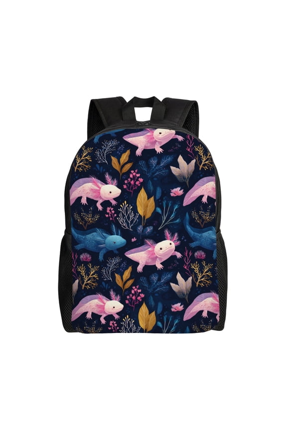 Axolotl and aquatic plants Backpack with 15 Inch Laptop Compartment,Water-Resistant Daypack, Large Capacity Backpack with Adjustable Breathable Shoulder Straps for Daily Use Travel Gym