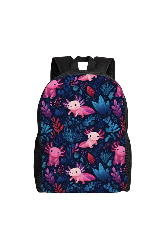 Axolotl and plants Backpack with 15 Inch Laptop Compartment,Water-Resistant Daypack, Large Capacity Backpack with Adjustable Breathable Shoulder Straps for Daily Use Travel Gym