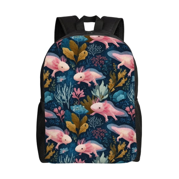 Axolotl underwater scene Backpack with 15 Inch Laptop Compartment,Water-Resistant Daypack, Large Capacity Backpack with Adjustable Breathable Shoulder Straps for Daily Use Travel Gym