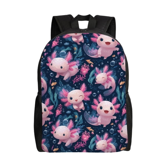 Axolotl underwater scene Backpack with 15 Inch Laptop Compartment,Water-Resistant Daypack, Large Capacity Backpack with Adjustable Breathable Shoulder Straps for Daily Use Travel Gym