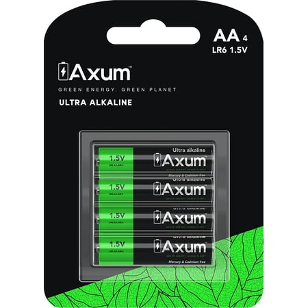 Axum Ultra Alkaline AA Batteries 4-Pack - LR6, 1.5v Long Lasting Power of Devices & Electronics. Affordable Value Set Ideal for Household & Business, Mercury & Cadmium Free (Non-Lithium)